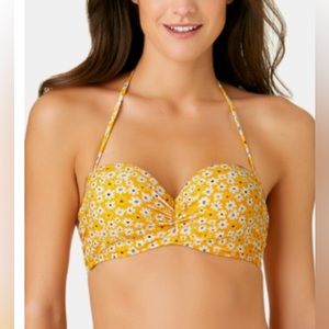 California Waves Juniors' Floral-Print Bandeau Top Yellow Size L